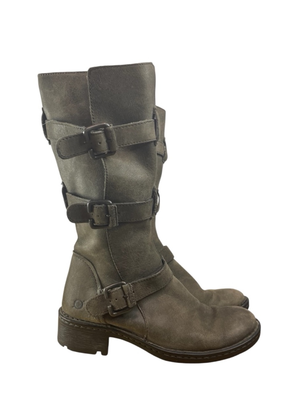 Born Olive-Taupe Buckle Mid-Calf Combat Boots